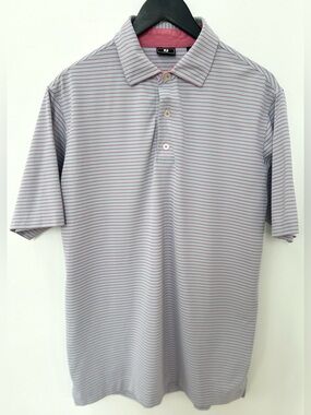 FootJoy FJ Men’s Golf Polo Medium 22x31 Blue Pink Striped Performance Stretch